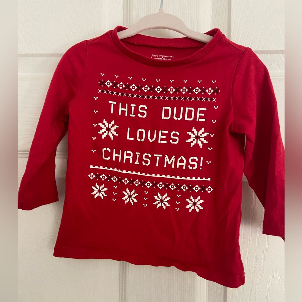 Boys Funny Christmas Shirt • Size 12 months • Santa festive shirt • Snowflakes
